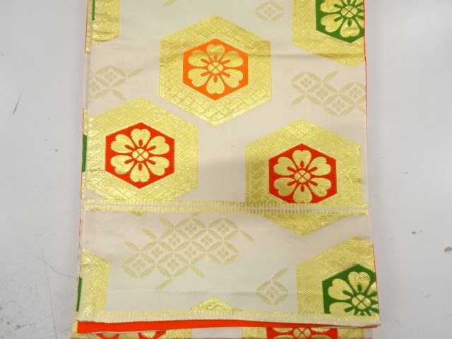  アンティーク　花亀甲模様織り出し子供帯（材料）